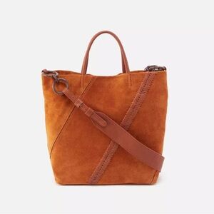 Hobo Tripp Tote Cognac Suede Leather Braid Detail Crossbody Boho Slouchy